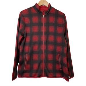 Eddie Bauer Red Black Buffalo Plaid Zip Up Mock Neck Pocket Jacket Large